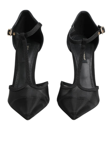 Dolce & Gabbana Black Mesh T-strap Stiletto High Heels Shoes
