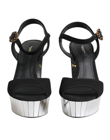 Dolce & Gabbana Black Crystal Ankle Strap Keira Sandal Shoes