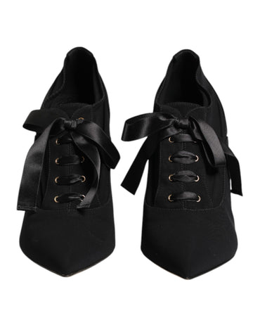 Dolce & Gabbana Black Lace Up Stiletto Heels Pumps Shoes