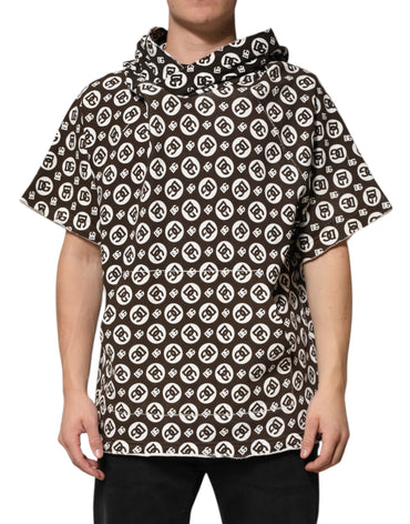 Dolce & Gabbana Brown White DG Logo Short Hoodie Sweater