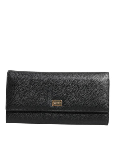 Dolce & Gabbana Black Leather Trifold Logo Plaque Card Holder Wallet
