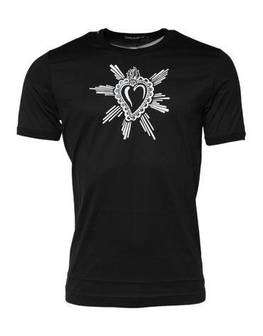 Dolce & Gabbana Black Sacred Heart Cotton Crew Neck T-shirt