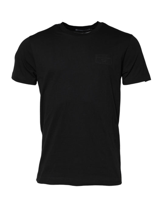 Dolce & Gabbana Black Logo Plaque Cotton Crew Neck T-shirt