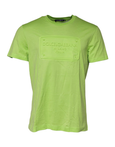 Dolce & Gabbana Green Embossed Logo Cotton Crew Neck T-shirt