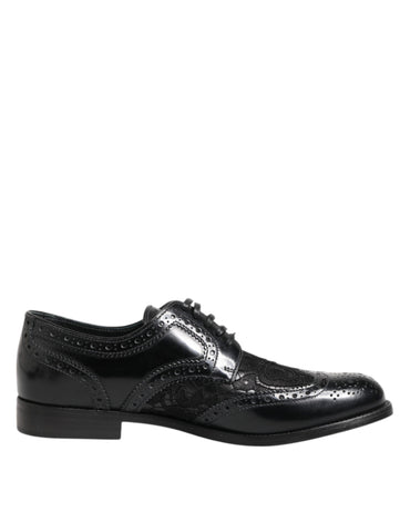 Dolce & Gabbana Black Leather Floral Lace Dress Formal Shoes