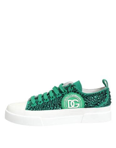 Dolce & Gabbana Green Portofino Crystal DG Logo Sneakers Shoes