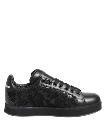 Dolce & Gabbana Black Floral Lace Low Top Sneakers Shoes