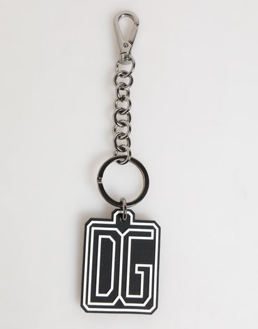 Dolce & Gabbana Black White DG Rubber Logo Silver Men Keychain Keyring