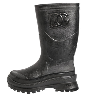 Dolce & Gabbana Metallic Black Pull On Rain Boots Men Shoes