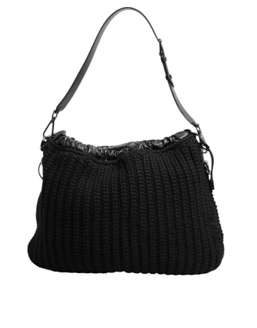 Dolce & Gabbana Black Cashmere Knitted Leather Shoulder Women Borse Bag