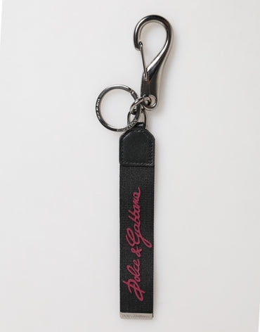 Dolce & Gabbana Black Burgundy Polyester DG Logo Men Keychain Keyring