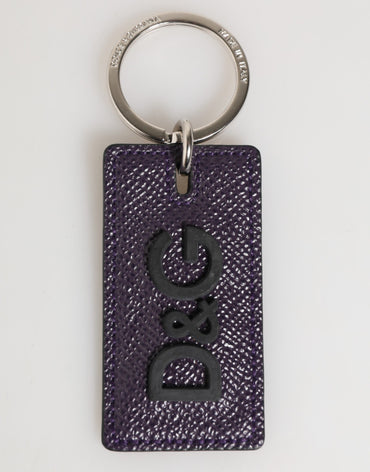 Dolce & Gabbana Violet Leather Logo Metal Ring Men Keychain Keyring