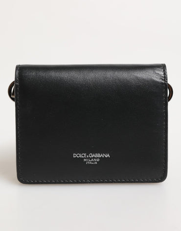 Dolce & Gabbana Black Leather DG Logo Bifold Card Holder Men Borse Wallet