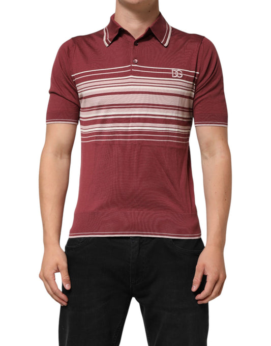 Dolce & Gabbana Cotton Burgundy Striped DG Logo Polo T-shirt