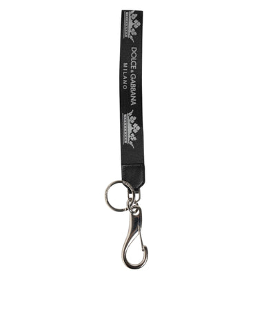 Dolce & Gabbana Black Silver Nylon DG Crown Men's Holder Keychain Keyring