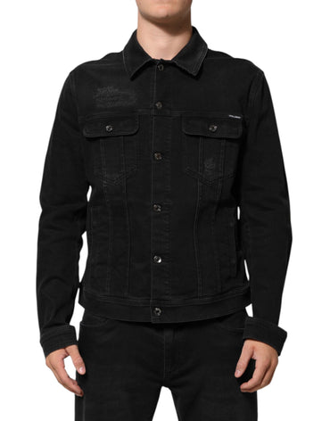 Dolce & Gabbana Black Cotton Denim Stretch Button Up Jacket