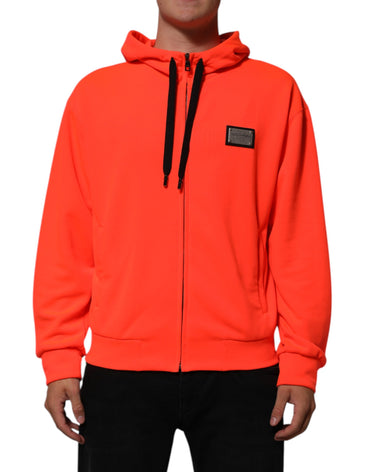 Dolce & Gabbana Red Fluorescent Polyester Logo Patch Hoodie Sweater