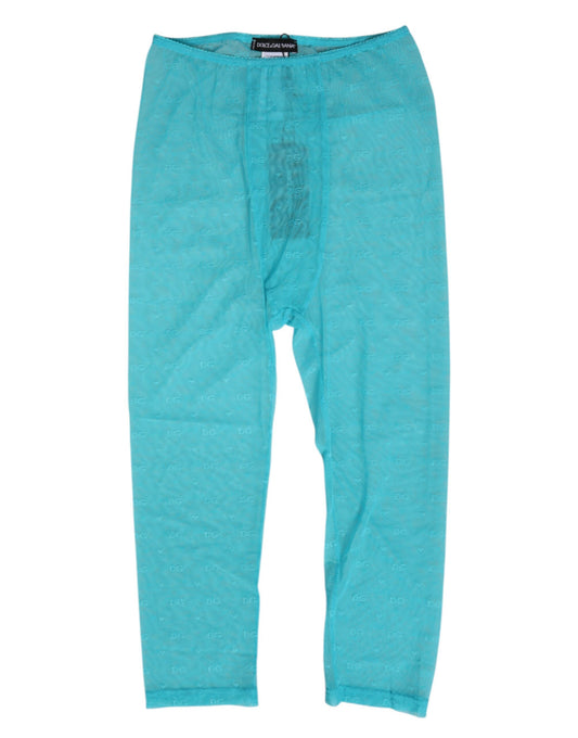 Dolce & Gabbana Light Blue Logo Lace Tight Midi Trouser Underwear