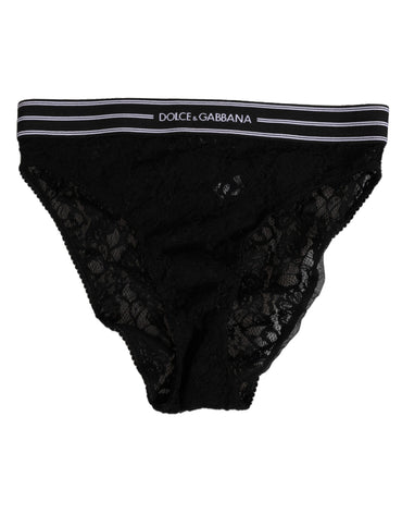 Dolce & Gabbana Black Lace Slip Brief Logo Waistband Underwear