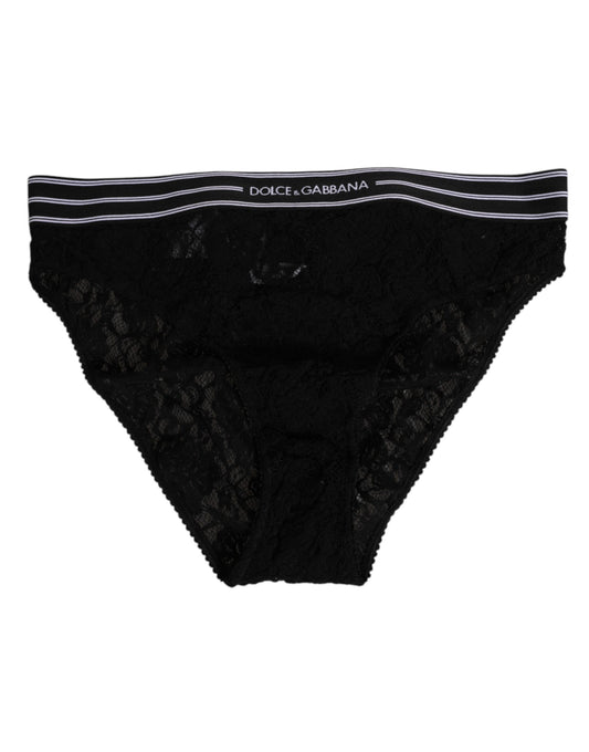 Dolce & Gabbana Black Lace Slip Brief Logo Waistband Underwear