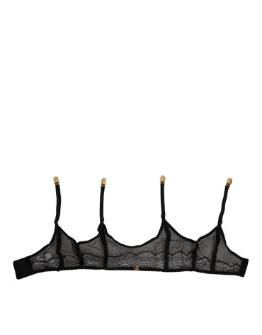 Dolce & Gabbana Black Floral Lace Nylon Strap Garter Underwear