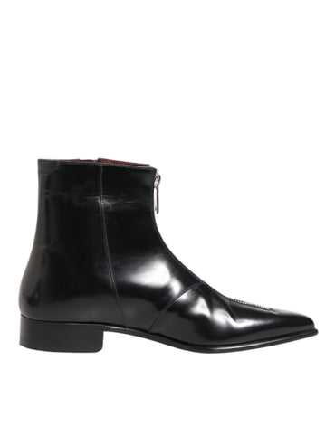 Dolce & Gabbana Black Calfskin Leather Men SHORT Boots Shoes