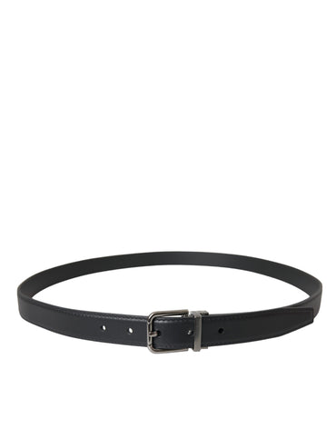 Dolce & Gabbana Black Leather Silver Metal Buckle Men Belt