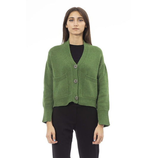 Alpha Studio Green Merino Wool Women Cardigan