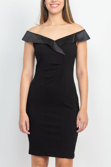 SL Fashion Off Shoulder Sleeveless Bodycon Zipper Back Ruched Bodice Detail Jersey Dress-1