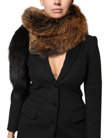 Dolce & Gabbana Brown Red Fox Fur Neck Cashmere Warmer Scarf