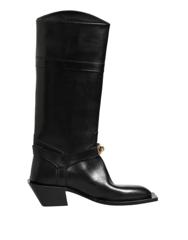 Dolce & Gabbana Black Logo Plaque Over The Calf Boot Shoes