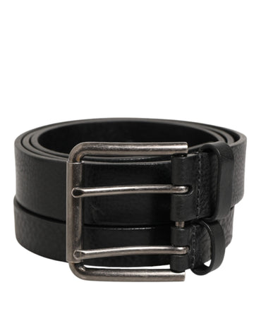 Dolce & Gabbana Black Double Strap Leather Silver Buckle Belt