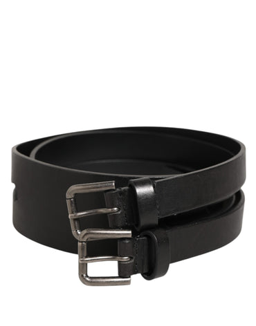 Dolce & Gabbana Black Double Strap Leather Silver Buckle Belt