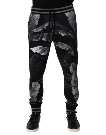 Dolce & Gabbana Black Banana Leaf Cotton Jogger Trouser Pants