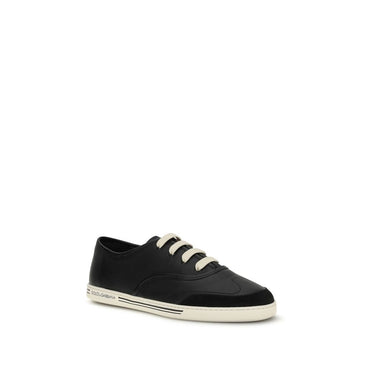 Dolce & Gabbana Black Calf Leather Bos Taurus Low Top Sneakers
