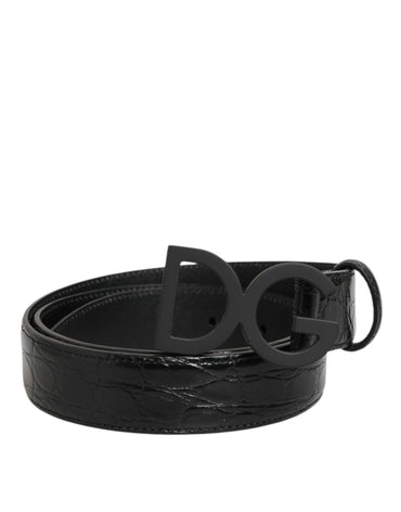 Dolce & Gabbana Black Exotic Leather Metal Logo Buckle Belt