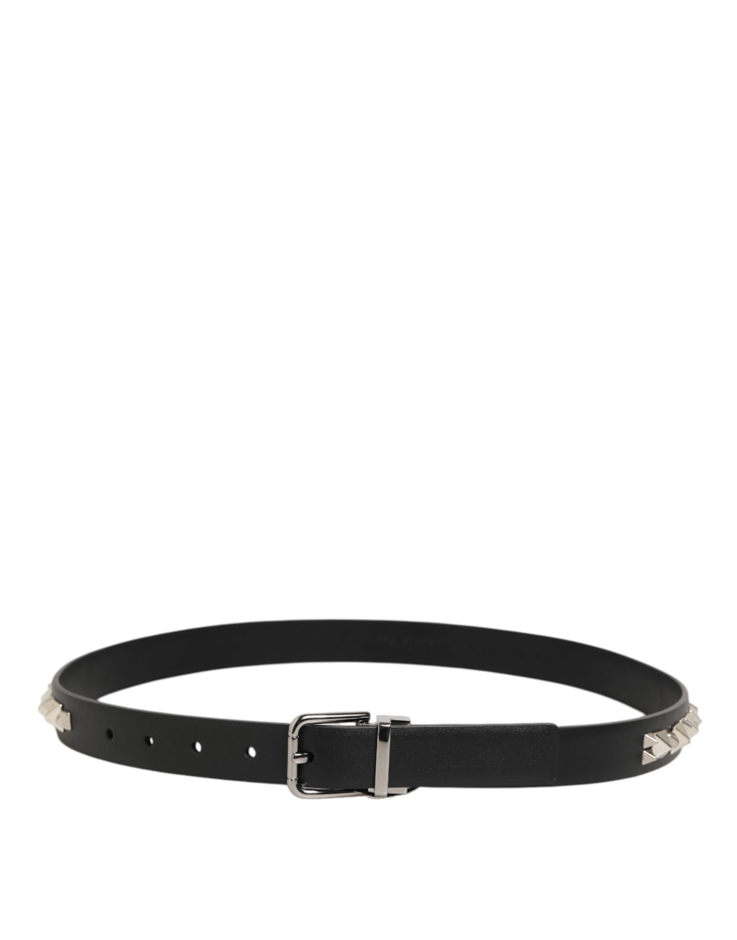 Dolce & Gabbana Black Leather Studded Silver-Tone Buckle Belt