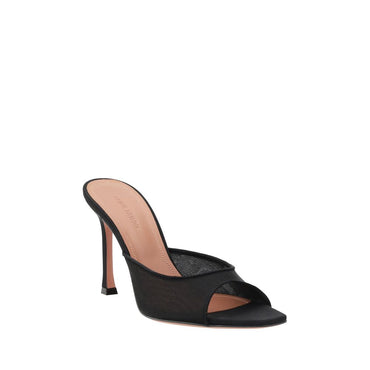 Amina Muaddi Black Nylon Stiletto Heel Sandals