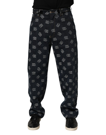 Dolce & Gabbana Blue Logo Print Straight Denim Men Jeans