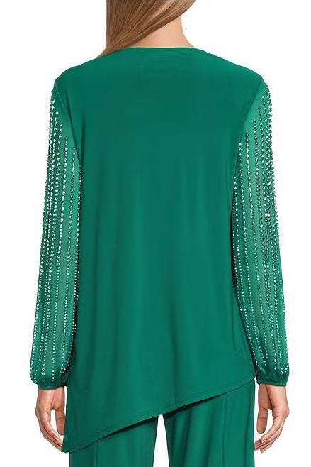 Marina Boat Neck Embellished Chiffon Long Sleeve Asymmetrical Hem and Elastic Mid Waist Wide Leg ( Plus Size )-3