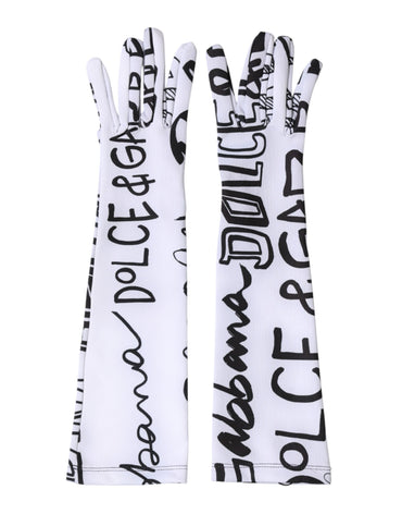 Dolce & Gabbana Black White DG Logo Elbow Length Mitten Gloves