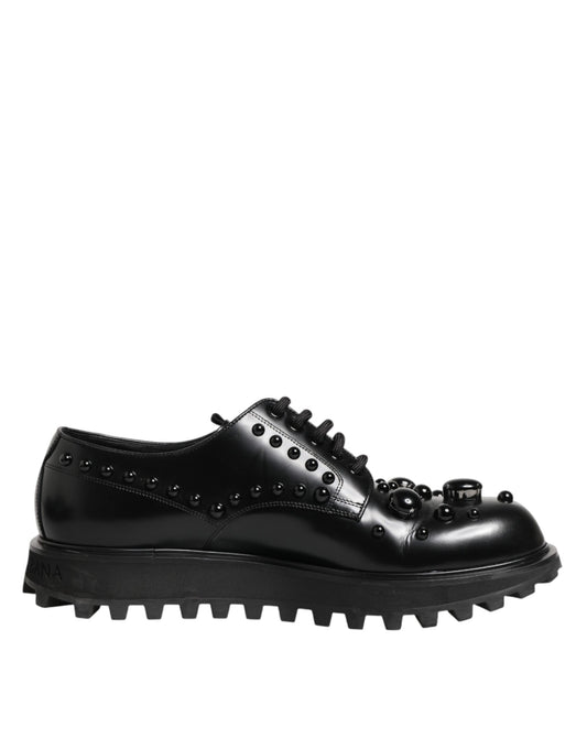 Dolce & Gabbana Black Leather Studded Men Formal Derby Shoes
