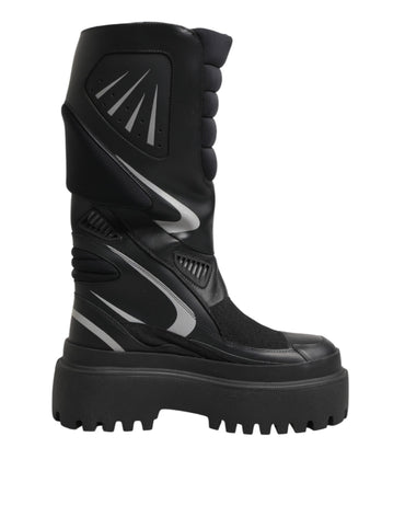 Dolce & Gabbana Black Leather Mid Calf Biker Boots Shoes