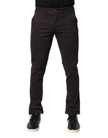 Sun68 Dark Brown Cotton Stretch Skinny Mid Waist Men Trouser Pants