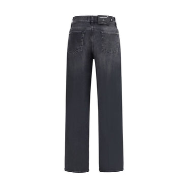 7FOR Black Cotton Straight-Leg Jeans