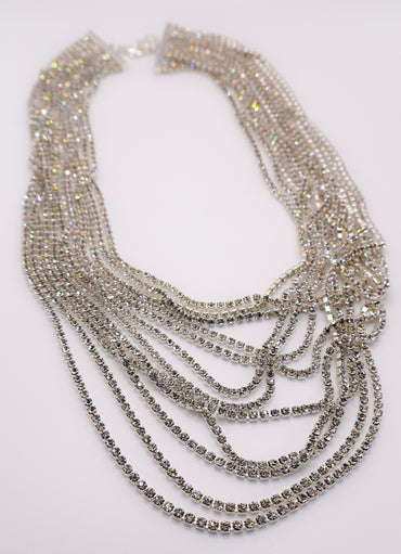 Faux Diamond Cascade Statement Necklace-1