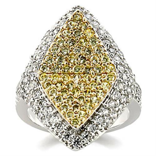 9W153 - Reverse Two-Tone Brass Ring with AAA Grade CZ in Clear
