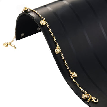 18ct Heavy Yellow Gold Plated Heart Charm Anklet - USA Made-1