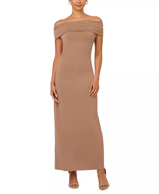 Adrianna Papell Off-The-Shoulder Long Column Dress-0
