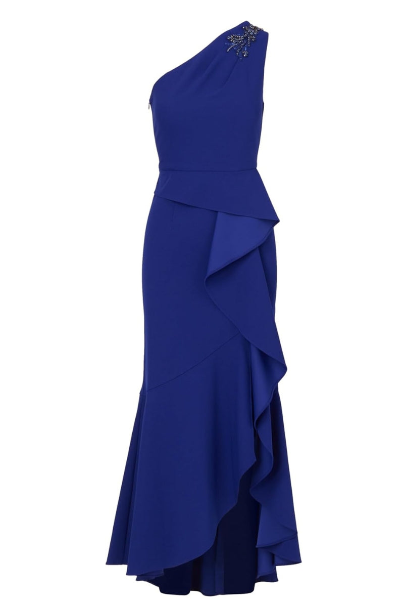 Adrianna Papell Beaded One-Shoulder Sleeveless Side Zipper Closure Ruffles Draped Details Dress-3